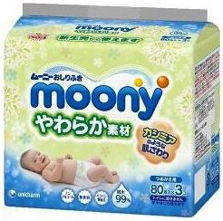 Moony Влажные мягкие салфетки для детей запасной блок 80 х 3 шт.