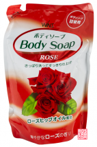 Nihon Крем-мыло для тела Wins Body soup Rose с розовым маслом и богатым ароматом мягкая упаковка 400 мл