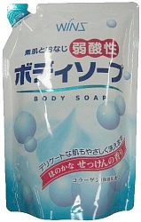 Nihon Смягчающее крем-мыло для тела с коллагеном и лауриновой кислотой Wins Mild Acidity body soup аромат мыла мягкая упаковка 400 мл