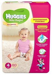 Huggies подгузники для девочек Ultra Comfort размер 4 8-14 кг 80 шт.