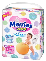 MERRIES Трусики-подгузники для детей размер M 6-10 кг, 58 шт.