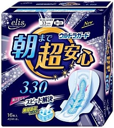 Megami Ультразащищающие ночные женские гигиенические прокладки Elis Night с крылышками Супер 33 см 16 шт