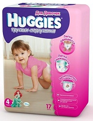 Huggies подгузники-трусики для девочек Little Walkers размер 4 9-14 кг 17 шт.