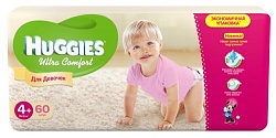 Huggies подгузники для девочек Ultra Comfort размер 4+ 10-16 кг 60 шт.