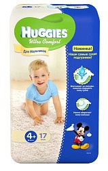 Huggies подгузники для мальчиков Ultra Comfort размер 4+ 10-16 кг 17 шт.
