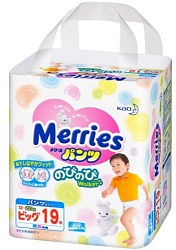 MERRIES Трусики-подгузники для детей размер XL 12-22 кг, 19 шт.