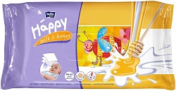 Bella Салфетки влажные для детей Baby Happy Молоко и мёд 64 шт