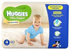 Huggies подгузники для мальчиков Ultra Comfort размер 4 8-14 кг 80 шт.