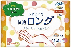 Unicharm Sofy Fuwagokochi Ежедневные гигиенические прокладки удлиненной формы без аромата 15,5 см 56 шт