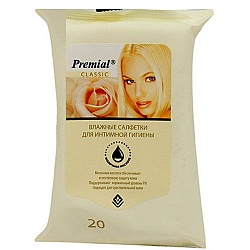 Premial салфетки влажные для интимной гигиены с молочной кислотой, 20 шт