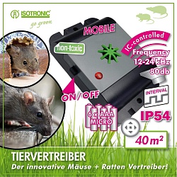 Isotronic Mice + Rats Repeller Мобильный ультразвуковой отпугиватель крыс и мышей (на батарейках)