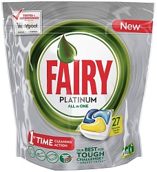 Fairy Platinum All in 1 Средство для мытья посуды в капсулах для автоматических посудомоечных машин Лимон 27 шт