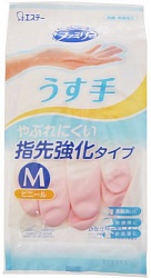 ST Family Виниловые перчатки удлинённые тонкие с уплотнением на кончиках пальцев бело-розовые размер M 1 пара