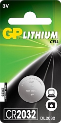 GP Lithium Литиевая дисковая батарейка CR2032 1 шт. в блистере