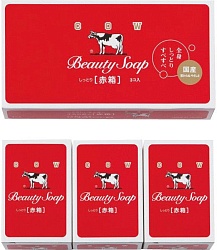 Cow Молочное увлажняющее мыло Beauty Soap красная упаковка 100 г × 3 шт
