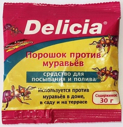 Delicia Активная пищевая гранулированная приманка для муравьёв в виде порошка во влагостойком пакете 30 г