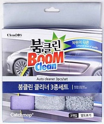 Catchmop Набор из 3-х салфеток для автомобиля BoomClean (стекло, салон, кузов) 40 х 60 см серые с голубым