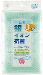 Kokubo Антибактериальная кухонная губка с ионами серебра в сеточке 6*12,5 см 3 шт