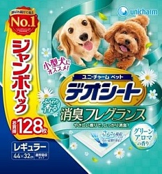 Unicharm Подстилки (пелёнки) для собак 44 * 32 см дезодорирующие с ароматом зелени 128 шт