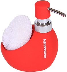 Hausmann Дозатор для моющего средства с губкой красный