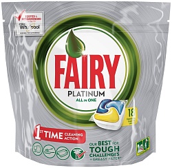 Fairy Platinum All in 1 Средство для мытья посуды в капсулах для автоматических посудомоечных машин Лимон 18 шт