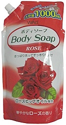 Nihon Крем-мыло для тела Wins body soup Rose с розовым маслом и богатым ароматом запасной блок мягкая упаковка 1000 мл