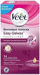 Veet Easy-Gelwax восковые полоски для чувствительных участков тела с ароматом бархатной розы 14 шт