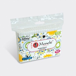 Maneki Палочки ватные гигиенические серия Lovely с белым пластиковым стиком в zip-пакете 200 шт./уп