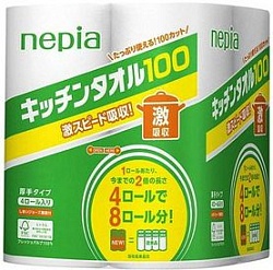 Nepia Бумажные полотенца для кухни повышенной плотности 100 листов 4 рулона