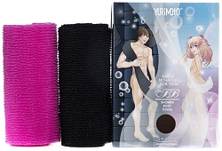 Satico Yurimoto BB Shower Body Towell Набор мочалок массажных для глубокого очищения кожи и профилактики целлюлита розовая + мужская чёрная