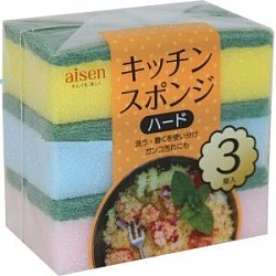 Aisen Biosil Губка для мытья посуды из поролона с антибактериальной обработкой абразивная 3 шт