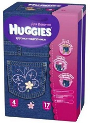 Huggies трусики-подгузники для девочек Jeans размер 4 9-14 кг 17 шт