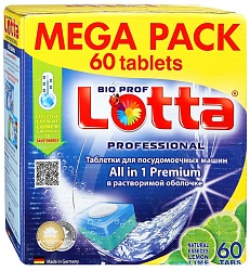 Lotta Mega Pack All in 1 Premium Lemon Таблетки для посудомоечных машин в растворимой оболочке 60 шт