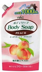 Nihon Крем-мыло для тела Wins Body Soup peach с экстрактом листьев персика и богатым ароматом запасной блок мягкая упаковка 1000 мл