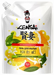 Kensai Гель высокоэкономичный для мытья посуды и детских принадлежностей с ароматом японского лимона мягкая упаковка 800 мл