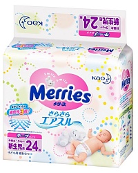MERRIES Подгузники для новорожденных размер NB 0-5 кг, 24 шт.