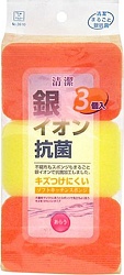 Kokubo Губка для мытья посуды с ионами серебра и антимикробным эффектом 3 шт