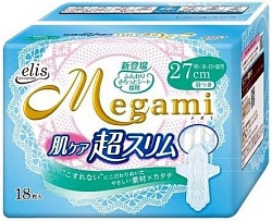 Megami Гигиенические ультратонкие прокладки Megami Elis Миди с крылышками увеличенные 27 см 18 шт