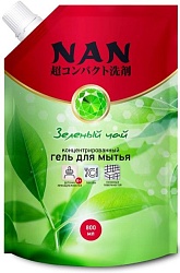 NAN Концентрированный гель для мытья посуды, детских принадлежностей и кухонных поверхностей Зеленый чай, запасной блок 800 мл