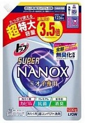 Lion Top Super Nanox Жидкое средство для стирки сильнозагрязненного белья с дезодорирующим эффектом в мягкой упаковке на 123 стирки  1230 гр