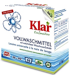 Klar Стиральный порошок на мыльном орехе для белого и прочноокрашенного белья 20 стирок 1,1 кг
