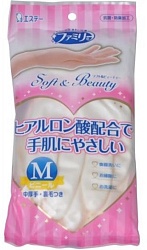 ST Family Soft &Beauty Перчатки для бытовых и хозяйственных нужд винил пропитаны гиалуроновой кислотой средней толщины белые размер M