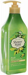 KeraSys Shower Mate Body Cleanser Olive & Green Tea Гель для душа Оливки и зелёный чай с дозатором 550 г