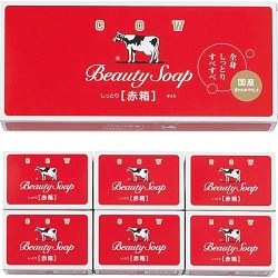 Cow Молочное увлажняющее мыло Beauty Soap красная упаковка 100 г × 6  шт