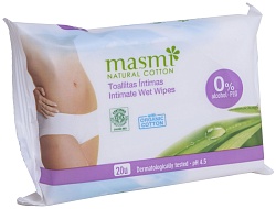Masmi Natural Cotton Органические влажные салфетки для интимной гигиены 20 шт