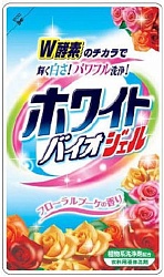 Nihon Жидкий гель для стирки с отбеливающим и смягчающим эффектом "White Bio Plus gel" с цветочным ароматом мягкая упаковка 810 г