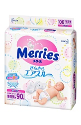 MERRIES Подгузники для новорожденных размер NB 0-5 кг, 90 шт.