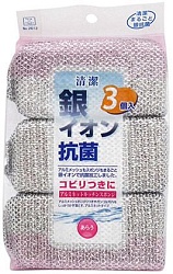 Kokubo Губка кухонная антибактериальная с ионами серебра в алюминиевой сеточке 3 шт
