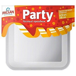 Paclan Тарелка пластиковая (квадратная) из PS, белая 180 мм, 6шт/уп., Party Classic