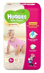 Huggies подгузники для девочек Ultra Comfort размер 4+ 10-16 кг 17 шт.